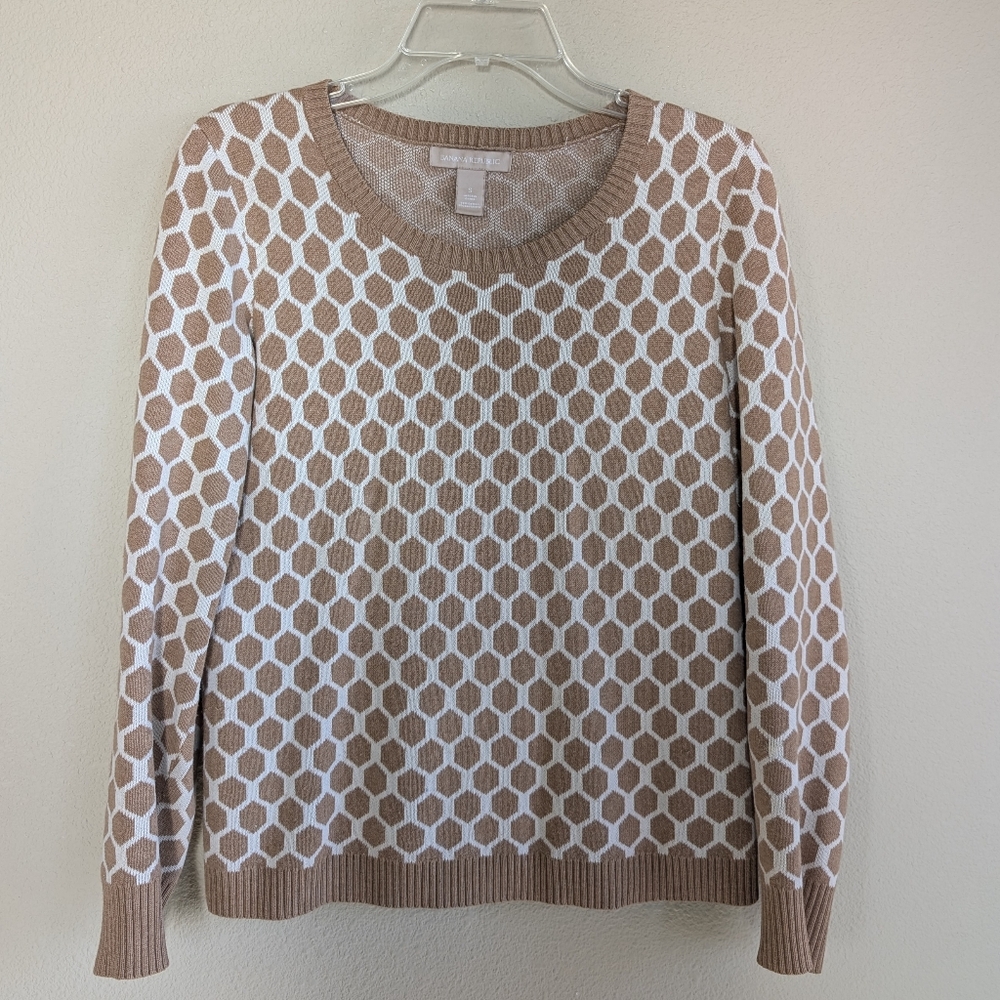 Banana Republic S Tan & Cream Honeycomb Patterned Sweater 95% Cotton 5% Cashmere